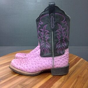 Double H Cowgirl Boots Womens 8.5 Black Purple Leather Ostrich Square Toe